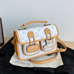 Cross-border bags for women 2024 summer new style cute cartoon trend versatile small square bag printed retro shoulder bag for women