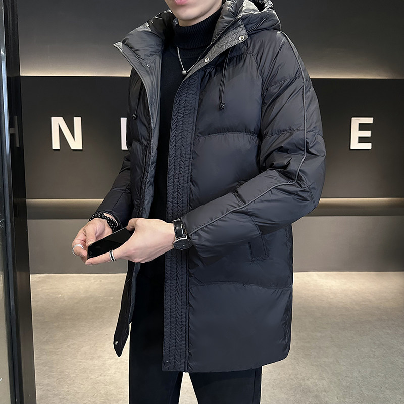 Big item Men's hooded mid-length down jacket