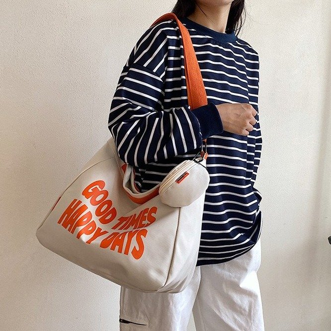 Korean style new large bag crossbody nylon canvas bag new contrast color handbag waterproof casual large bag women's bag