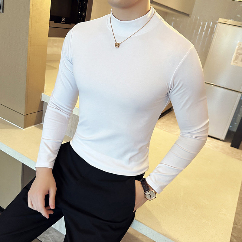 Must-have base layer for autumn and winter High elastic skin-friendly fabric solid color versatile slim half turtleneck long-sleeved T-shirt