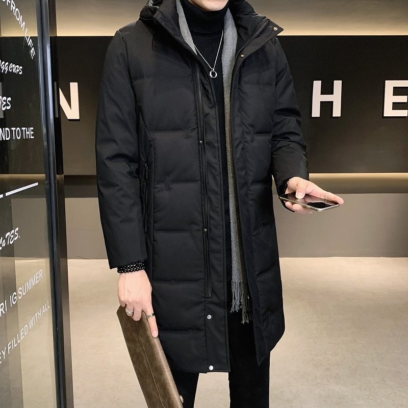 Shopkeeper style@Down jacket for men, long knee-length 90 velvet, mid-length embossed trendy brand