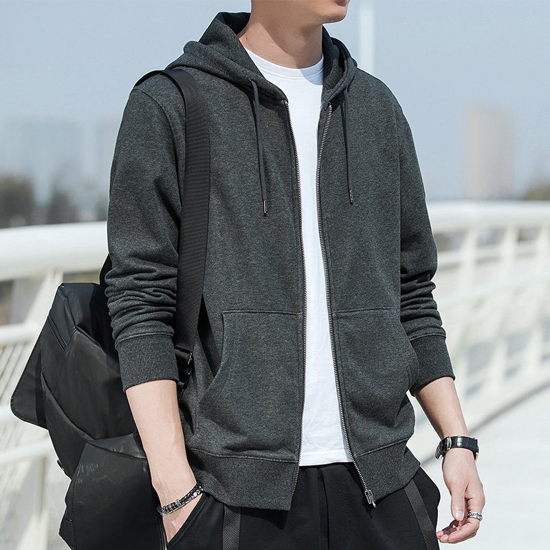 Long-sleeved sweatshirt hooded jacket for young and middle-aged men spring and autumn new versatile solid color top