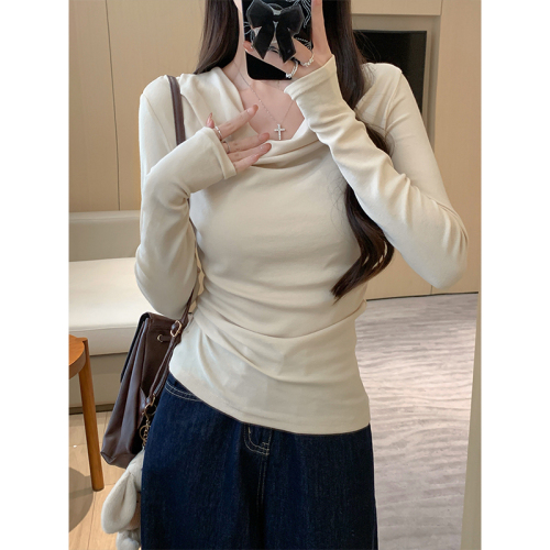 Lazy style swing collar slim fit long-sleeved T-shirt women's autumn and winter design casual versatile top