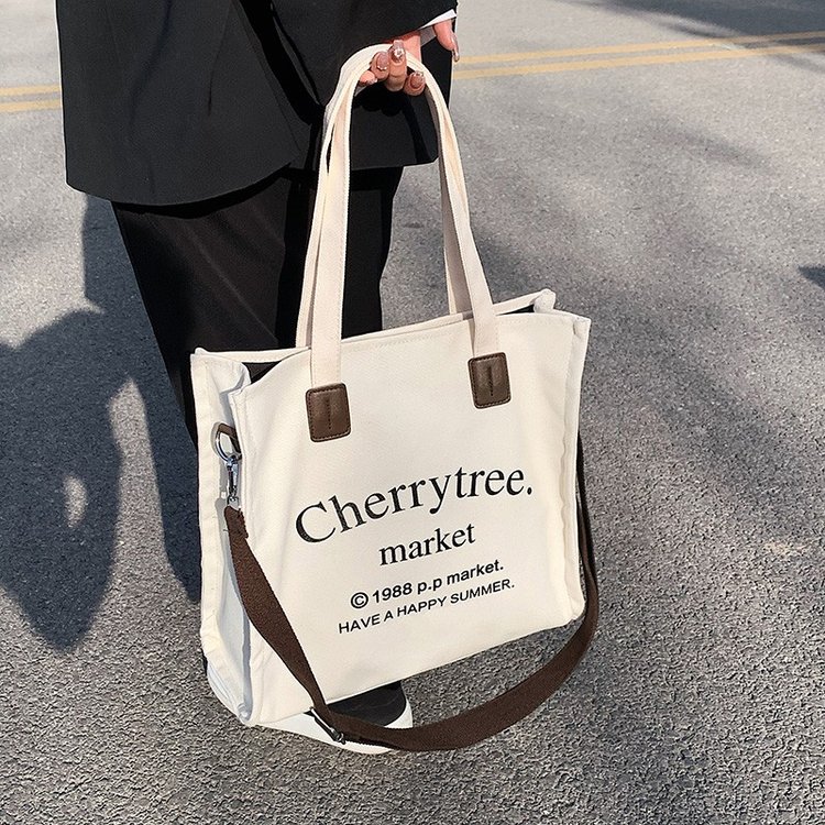 Baroness Canvas Bag Women's New Fashion Letter Print Tote Bag Student Class Large Capacity Messenger Bag