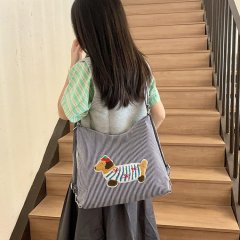 Korean version ins trend armpit bag for women 2024 new cartoon large capacity striped canvas backpack niche fashion