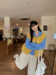 Japanese retro vest, corduroy casual pants, white zipper cardigan and sweater three-piece set