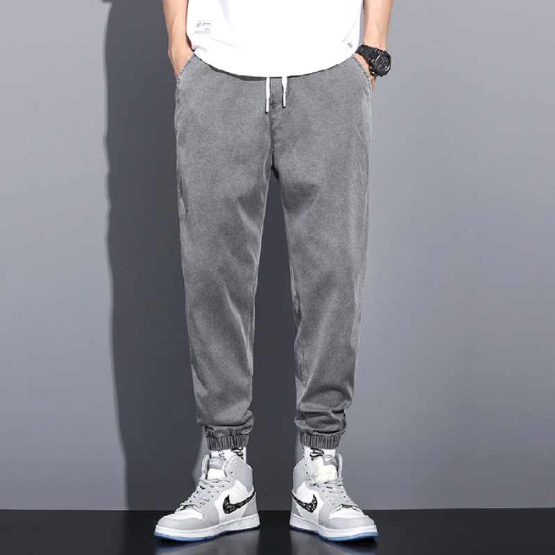 Ice Silk Jeans Men's Thin Loose Leg-tie Harem Casual Nine-Point Pants for Men