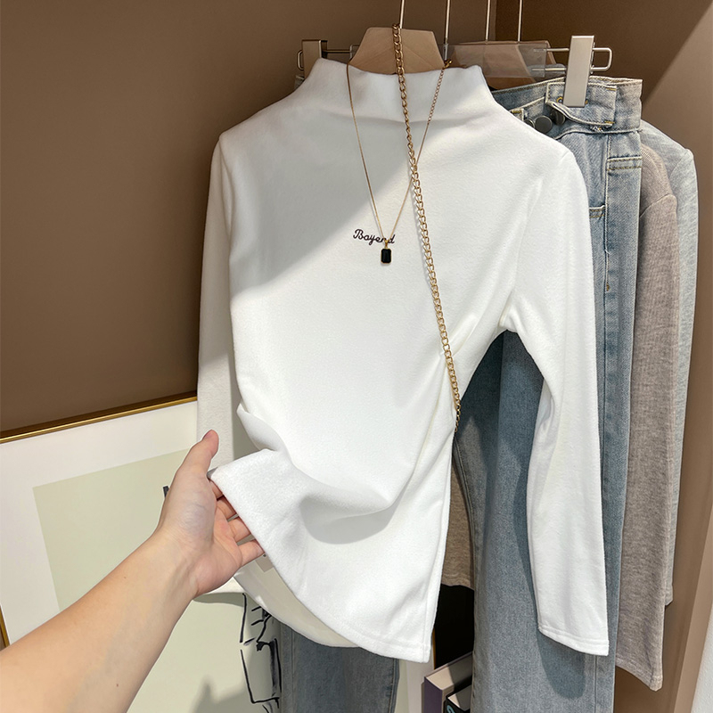 Sheep velvet German velvet half turtleneck bottoming shirt for women to wear with autumn and winter plus velvet thickened long-sleeved T-shirt to keep warm