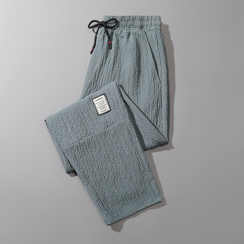 Spring and summer Korean style trendy loose plus size plus size straight linen sports nine-point casual pants