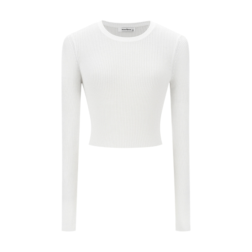 Simple woolen sweater round neck pullover hot girl short slim top for women