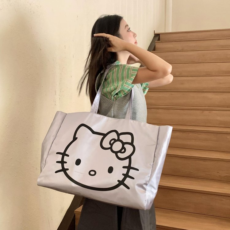 Second-hand kitty silver laser tote bag large capacity cute cat head eco-friendly travel bag large handbag shoulder bag