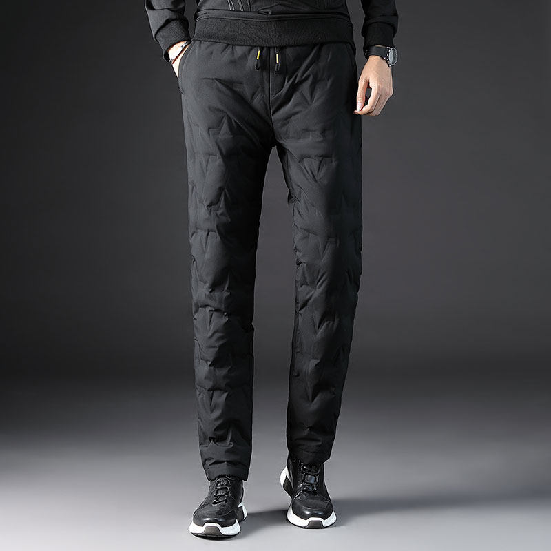 Winter new middle-aged men's business casual down pants dad's wear thickened warm white duck down trousers