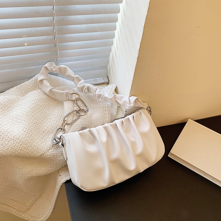 Niche design 2024 new summer women's bag soft leather cloud bag pleated chain bag one-shoulder cross-body armpit bag small bag
