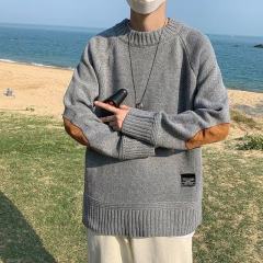 Sweater men's ins fashion brand splicing round neck sweater autumn and winter loose and versatile couple sweater