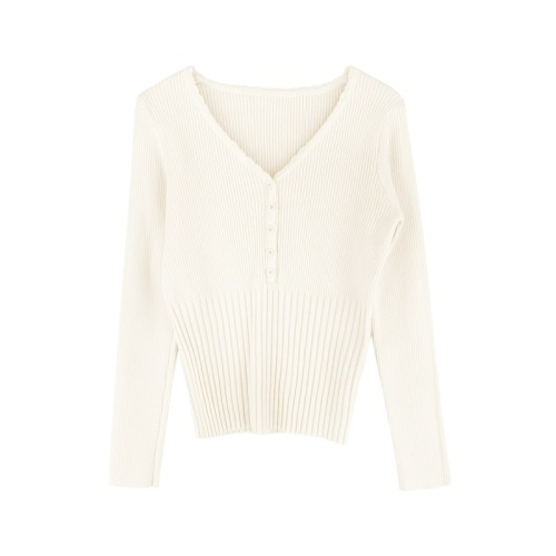 French right shoulder pit strip V-neck bottoming sweater for women in autumn slim fit waist inner top for small people