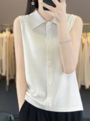 Yungu matching companion design wool shirt collar knitted vest 24 spring and autumn versatile sleeveless inner wear