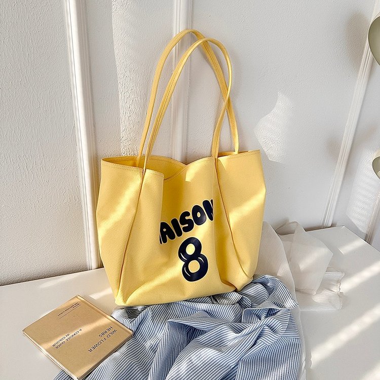 Canvas bag female college student commuting to class shoulder bag versatile tote bag large capacity outing portable bag