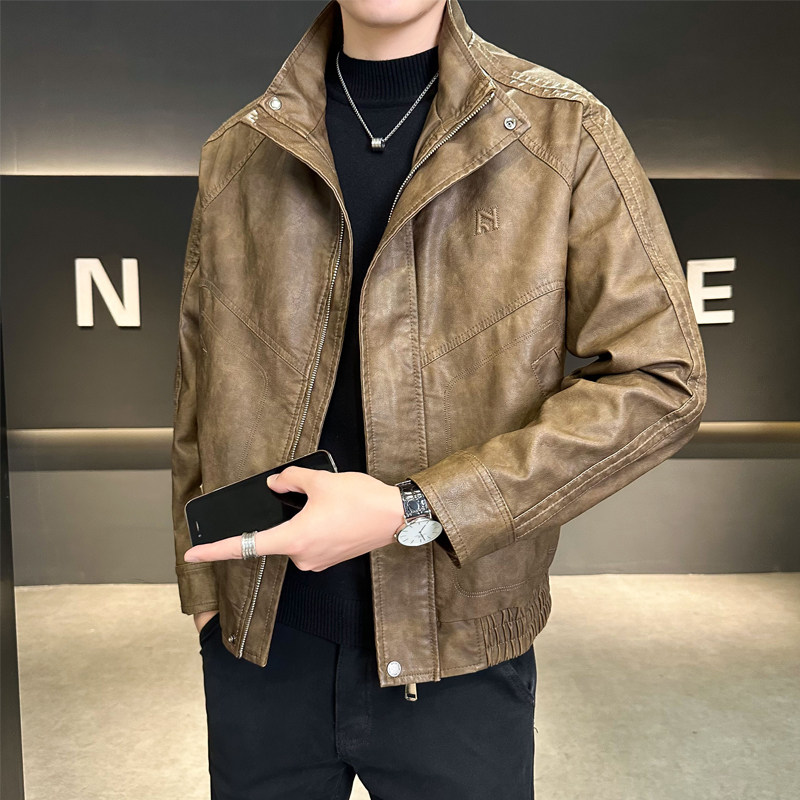 Autumn loose leather jacket for men