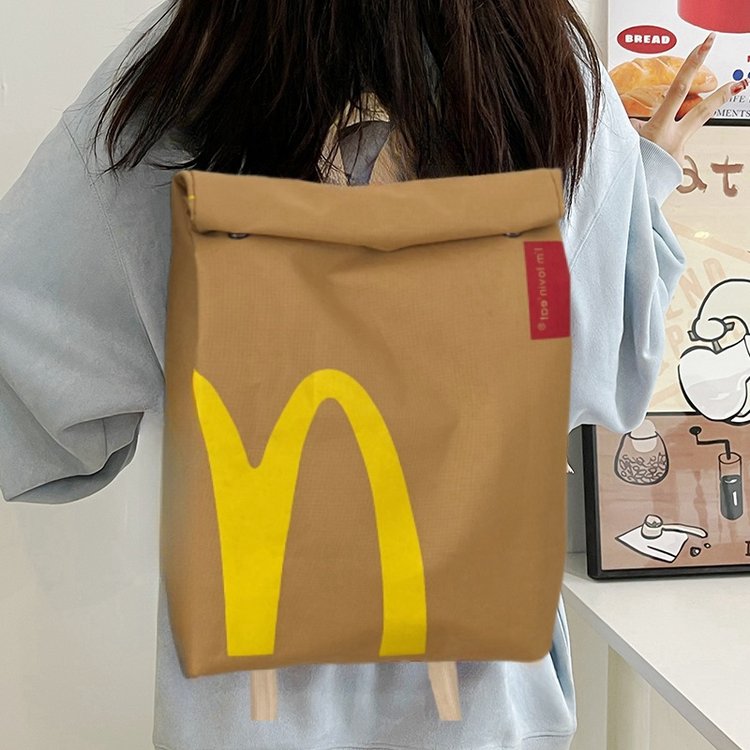 New bag Internet celebrity McDonald's large capacity backpack casual backpack hamburger paper bag bag student class bag