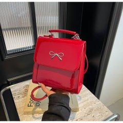 Summer Patent Leather Glossy Women's Backpack 2024 New Versatile Crossbody Bag High-end Backpack Red Small School Bag