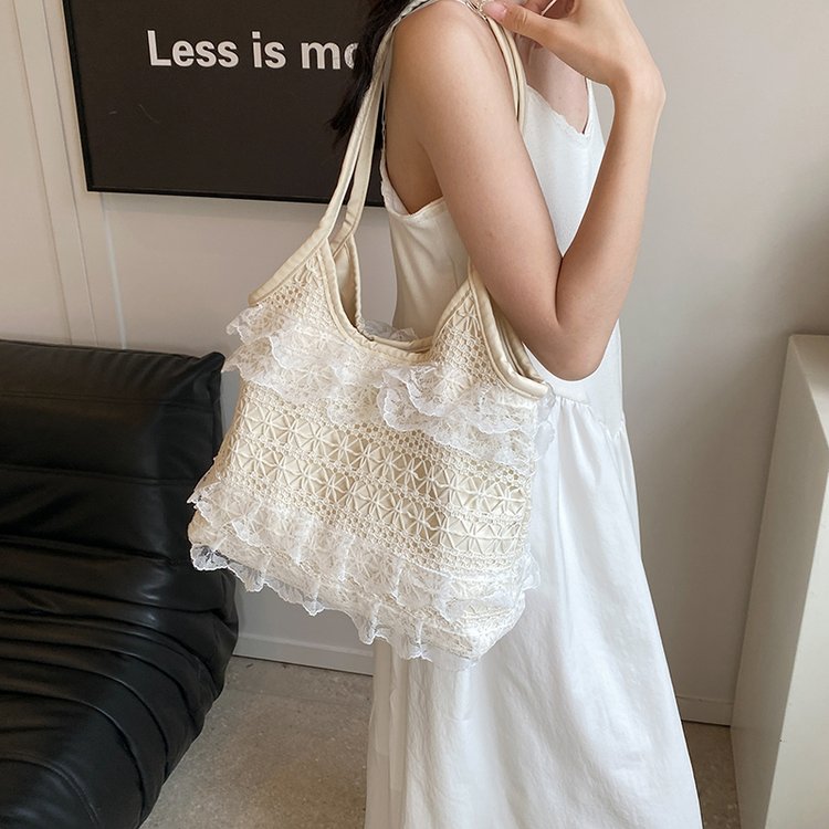 Casual Commuting Large Capacity Bag Women's 2024 New Summer Lace Shoulder Bag College Student High-Quality Tote Bag