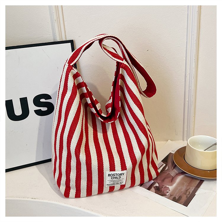 ins popular Korean trendy striped bag fashion versatile shoulder bag shopping new portable canvas bag