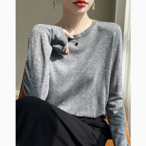 Autumn New Superfine Worsted Cashmere Sweater Women's Round Neck Loose Thin Autumn Long Sleeve Bottoming Top