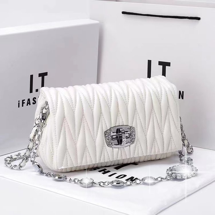 Bags for women new fashion versatile soft leather fairy bag rhinestone chain bag shoulder crossbody handheld pleated bag