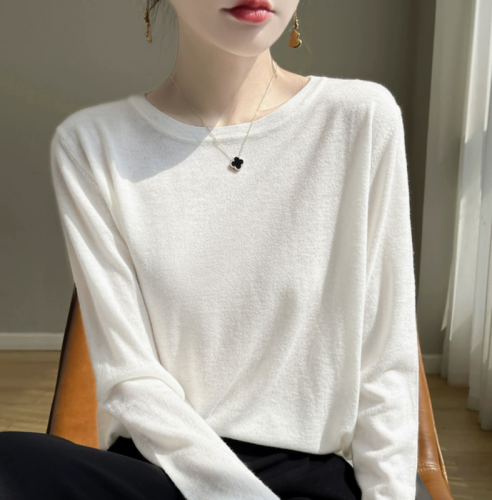 Autumn New Superfine Worsted Cashmere Sweater Women's Round Neck Loose Thin Autumn Long Sleeve Bottoming Top