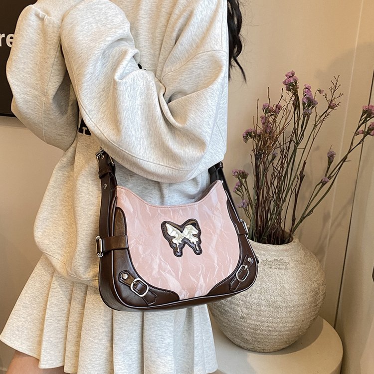Internet celebrity fashionable underarm small bag for women 2024 new popular contrasting color crossbody bag French bow commuting small bag