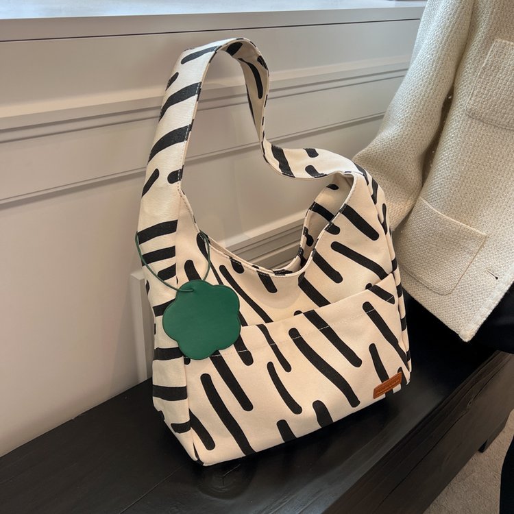 Niche Versatile Zebra Pattern Tuition Bag Women's Summer Handbag Tote Bag College Student Class Shoulder Canvas Bag