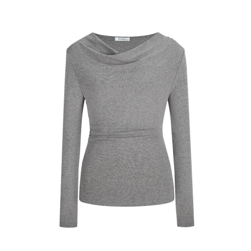 Lazy style swing collar slim fit long-sleeved T-shirt women's autumn and winter design casual versatile top