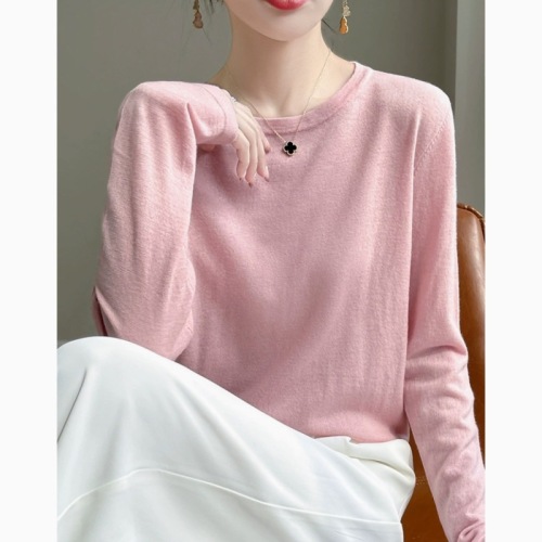 Autumn New Superfine Worsted Cashmere Sweater Women's Round Neck Loose Thin Autumn Long Sleeve Bottoming Top