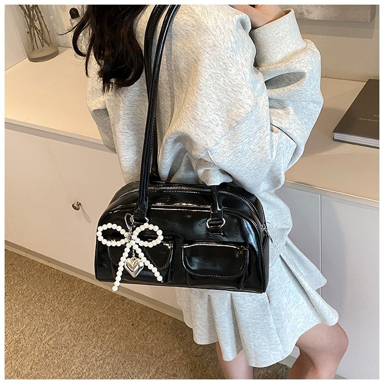 Korean fainting needle Xu Yunzhen's same oil wax leather bowling bag multi-pocket armpit bag commuter portable shoulder bag