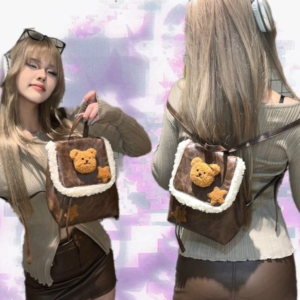CHARHP&KEJNT official authentic internet celebrity lamb backpack female bear hot girl school bag niche handbag