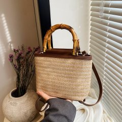 2024 summer new niche crossbody bag woven small bag for women high-quality texture portable straw bucket bag for women