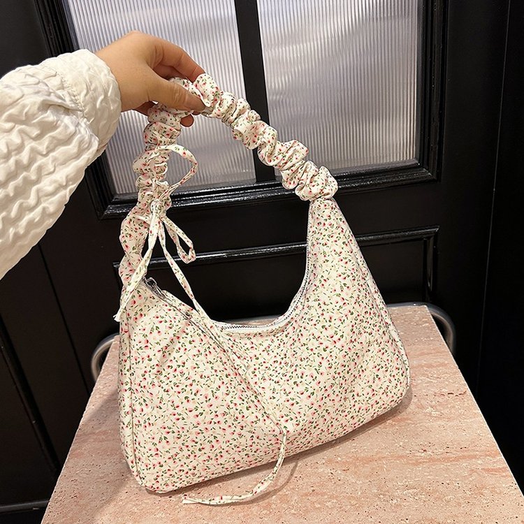 Spring and summer floral cloth bag for women 2024 new trendy Korean style literary tote bag student large capacity single shoulder armpit bag