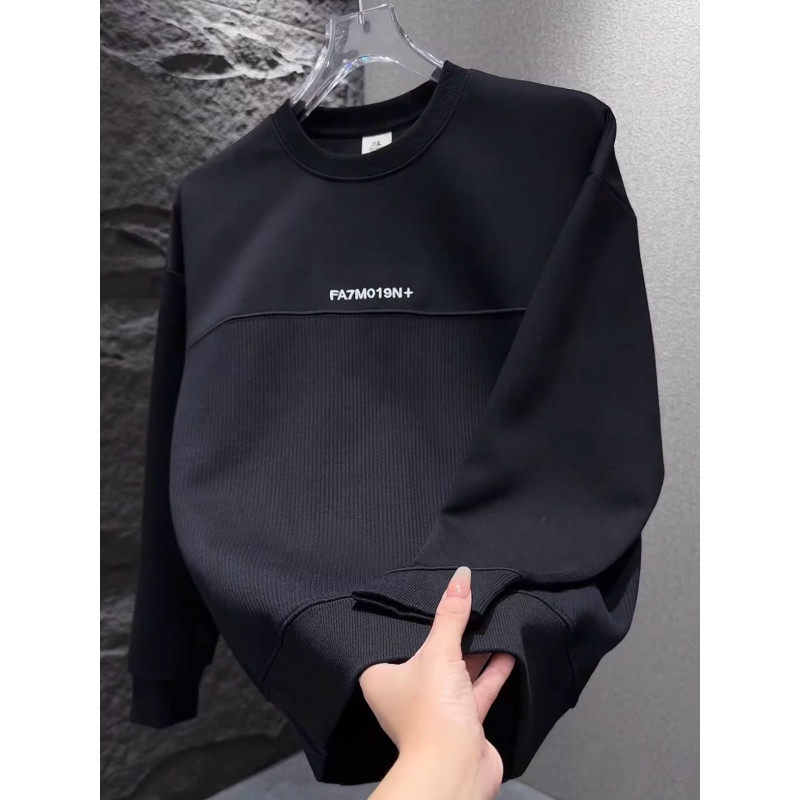 Winter thickened velvet stitching trendy brand sweatshirt men's high-end sports top bottoming shirt