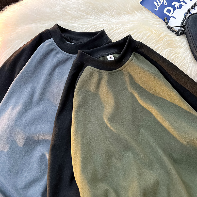 Heavyweight Raglan Half Turtle Collar Long Sleeve T-Shirt Men's Bottoming German Fleece Sweatshirt