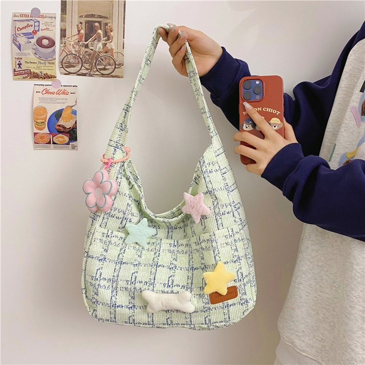 Large capacity plaid shoulder bag for women 2024 new ins versatile commuting armpit bag student class tote bag