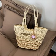 2024 summer new style large-capacity versatile shoulder bag tote bag woven straw bag seaside beach leisure vacation