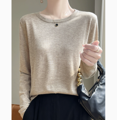 Autumn New Superfine Worsted Cashmere Sweater Women's Round Neck Loose Thin Autumn Long Sleeve Bottoming Top