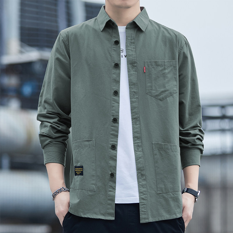 100 pure cotton work shirt men's long-sleeved boutique shirt Hong Kong style men