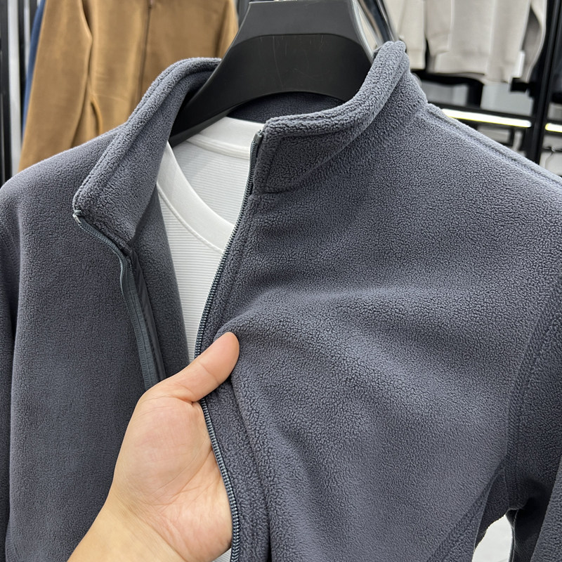 Stand collar zipper Austrian velvet sweatshirt men's autumn and winter thickened cardigan jacket warm polar fleece jacket men's trendy style
