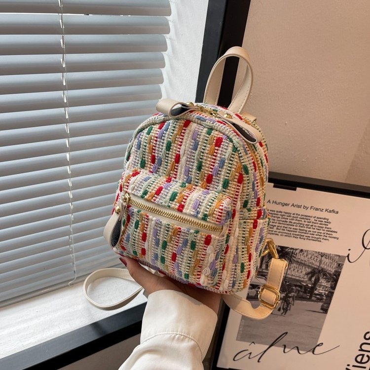 Rainbow knitted internet celebrity backpack spring and summer new high-end niche travel backpack fashionable mini bag