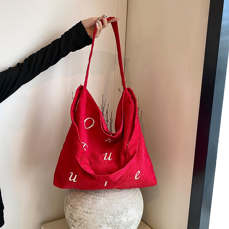 Cross-border Korean style versatile large-capacity crossbody bag student class literary letter tote bag corduroy shoulder bag