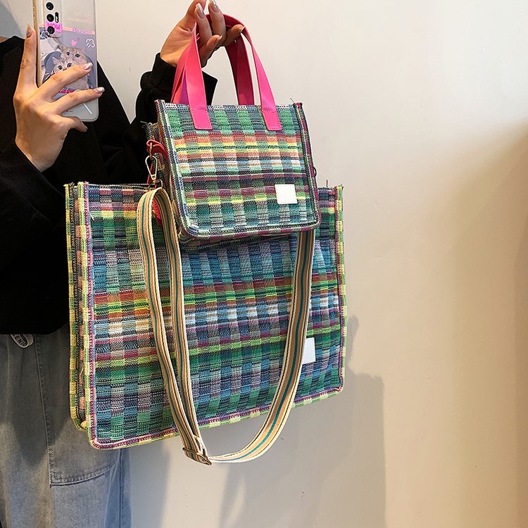 Baroness Tote Large Bag Women's New Trendy Fashion Contrast Color Woven Handbag Textured Shoulder Crossbody Bag