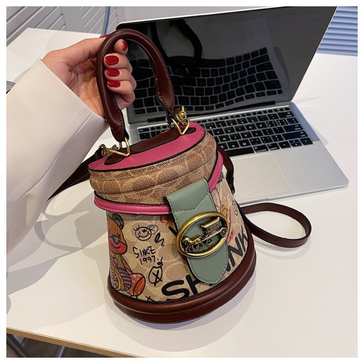 Bags for women new fashion graffiti bucket bag versatile personality western style women's bag high-end single shoulder crossbody bag
