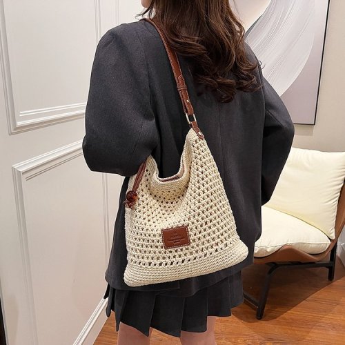Woven Hollow Bag Women's 2024 New Summer Seaside Vacation Travel Tote Bag Beach Bag Shoulder Underarm Bag