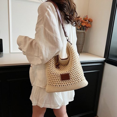 Woven Hollow Bag Women's 2024 New Summer Seaside Vacation Travel Tote Bag Beach Bag Shoulder Underarm Bag